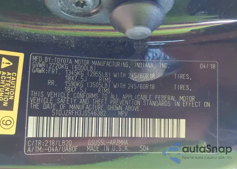 2018 Toyota Highlander Xle from USA, damaged, VIN 5TDJZRFH3JS546382